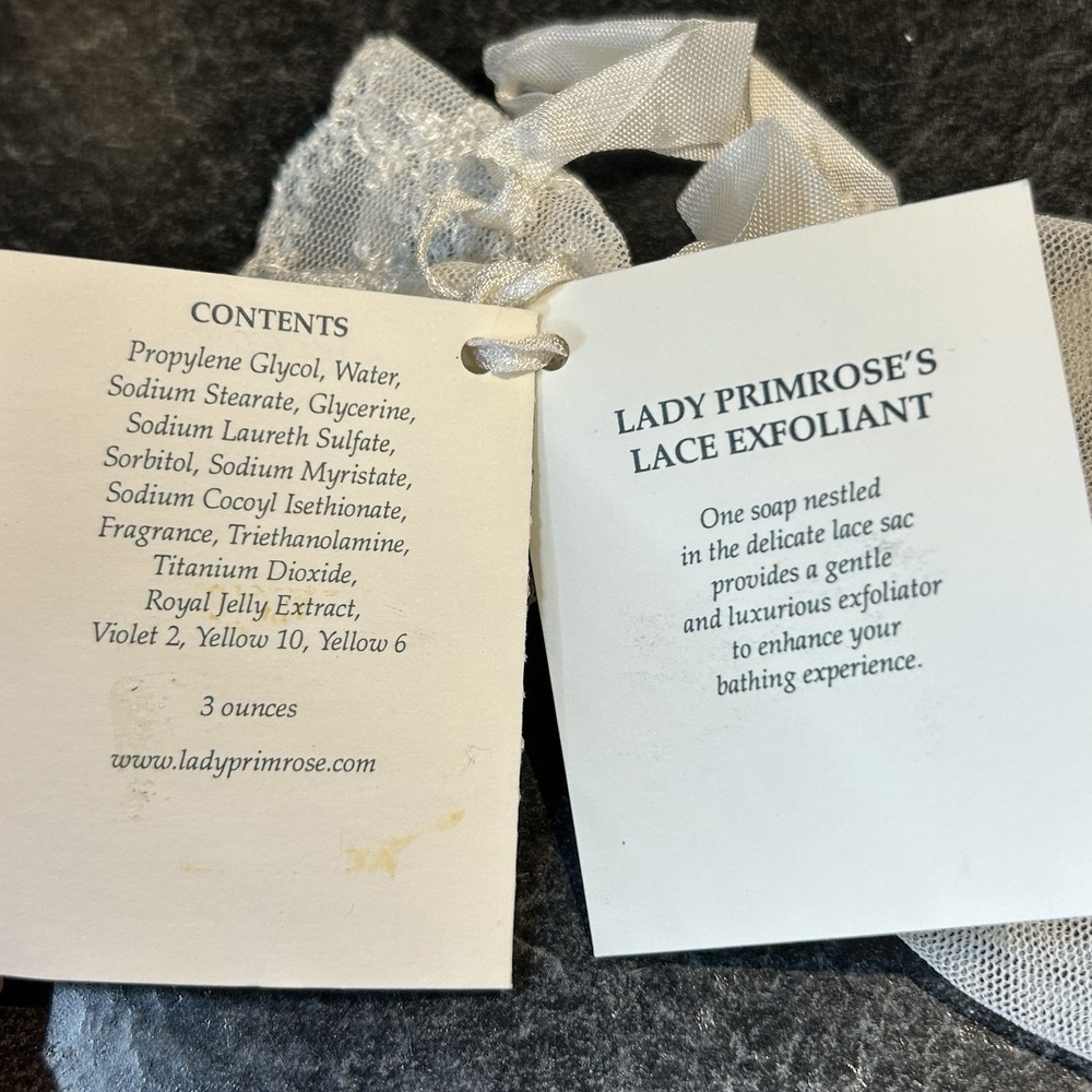 Lady Primrose Necture Dual Pour‎ Cream & Glycerin 3 oz Soap W Lace Exfoliant Sac - Picture 6 of 7